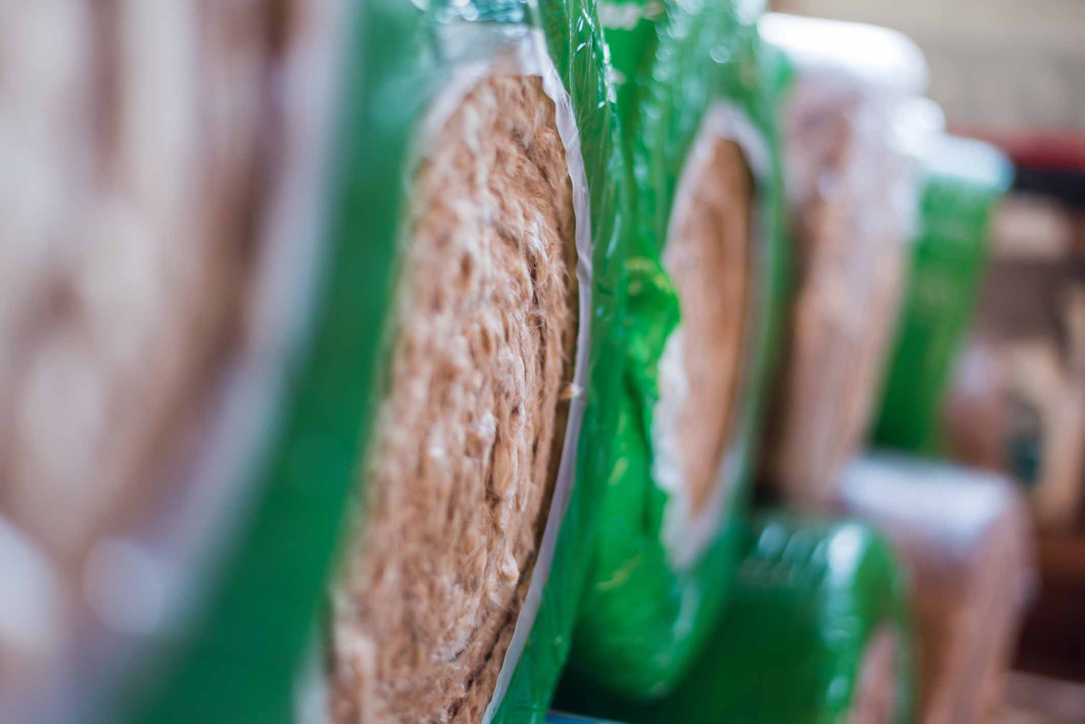 Selective focus. rolls of insulation for a frame house.